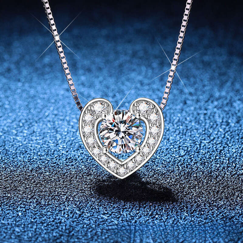Shijia Heart Pure Sier 1 ct Moissanite Necklace Versatile Valentine's Day Gift