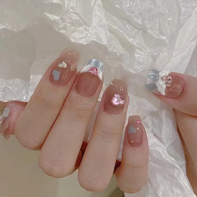 24pcs Detachable Short Press-on Nails Y2k Rhinestone False Nails with Glue Ballet Sweet Cool Girls Artificial False Nails Tips M250807