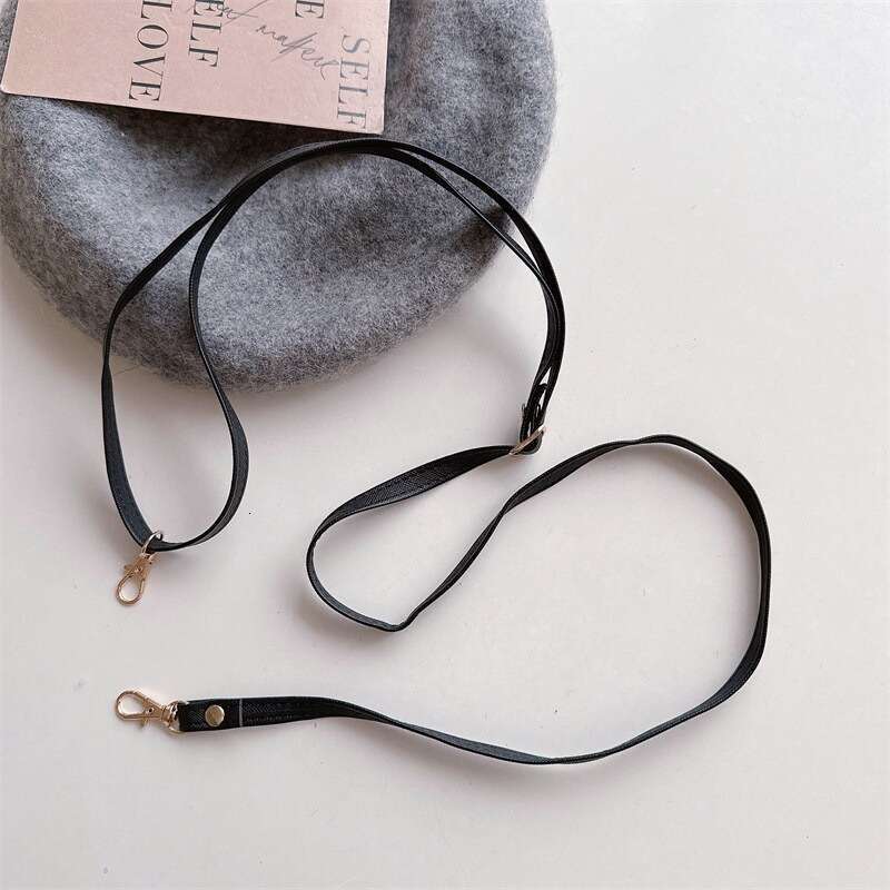 Simple Solid Color Cross Pattern Leather Multi-Color Adjustable Strap Lanyard Student ID Work Badge