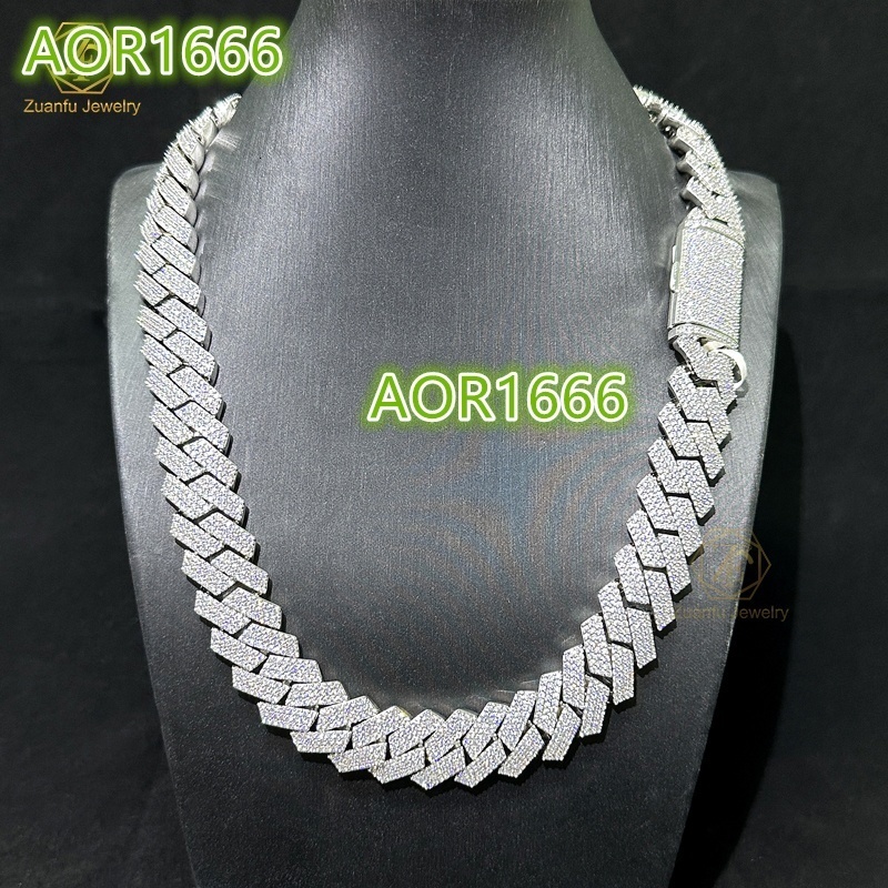 Custom Lock Pass Silver LAB Grown Diamond Tester 8mm Three Rows Iced Out Hip Hop VVS1 Moissanite Diamond Cuban Link Chain Neckla