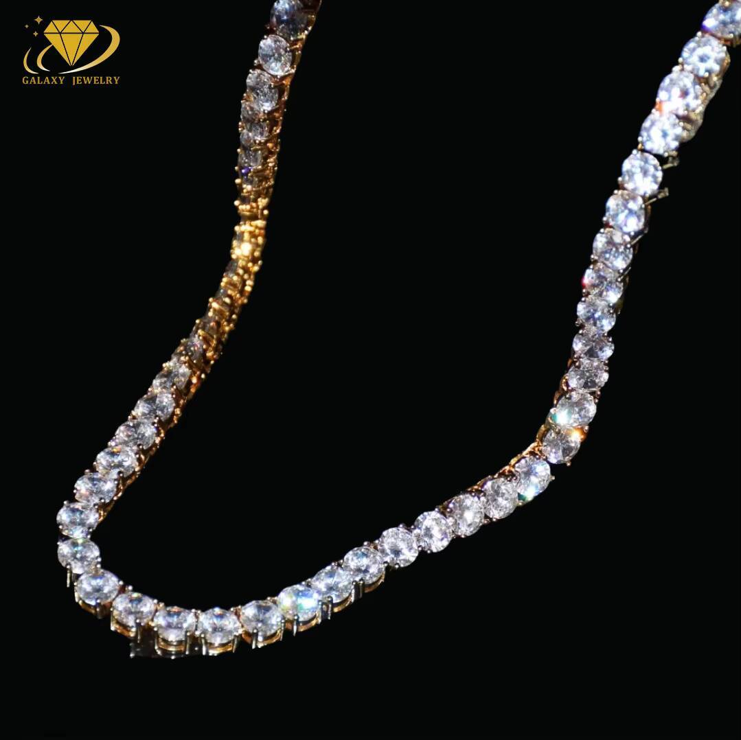 Hip Hop Glamour Tennis Necklace 2-6mm Iced Out VVS Round Cut Dazzling Diamond 925 Sterling Silver Moissanite Tennis Chains