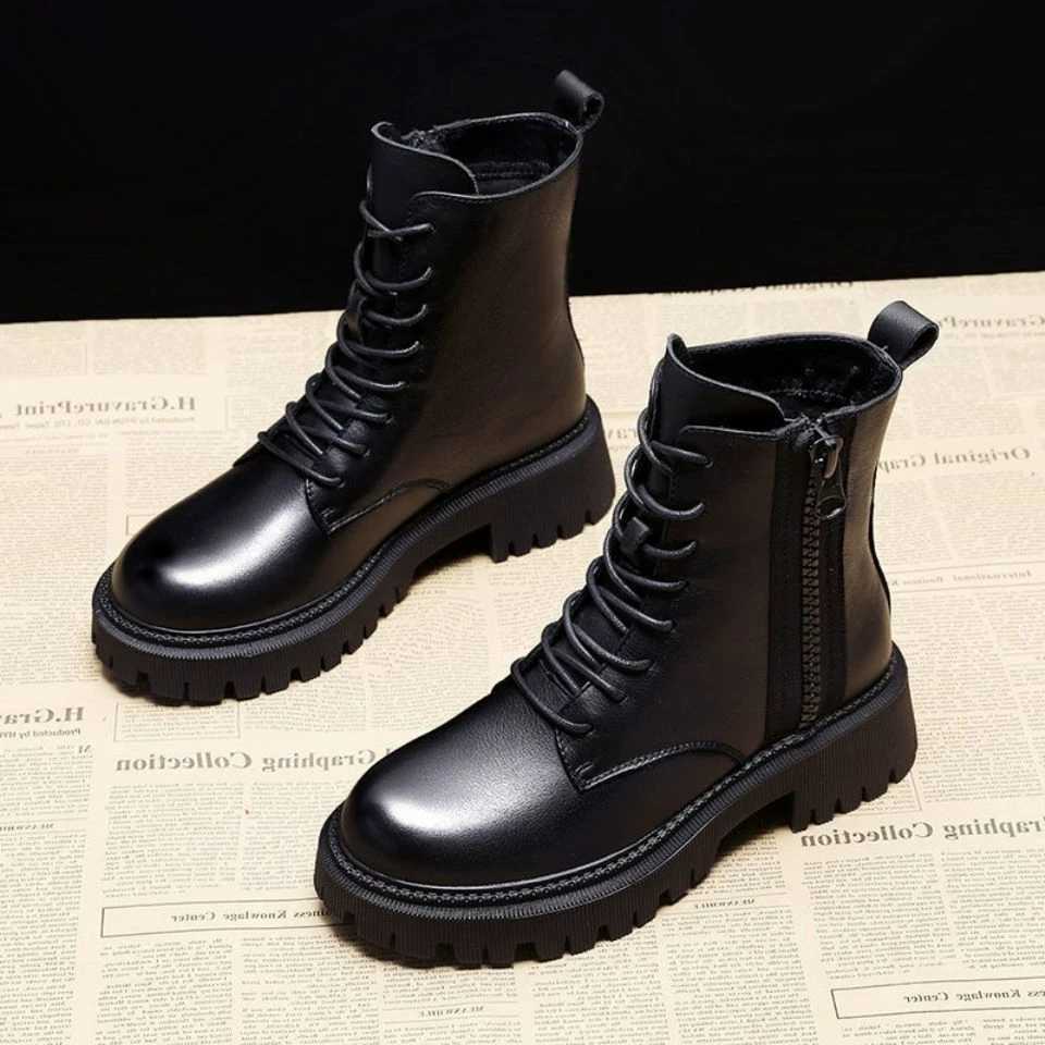 2024 New Thick-soled Female British Style Boots Wild Winter Short Boots Women Shoes Cott Shoes Winter Plus Veet XJ250807