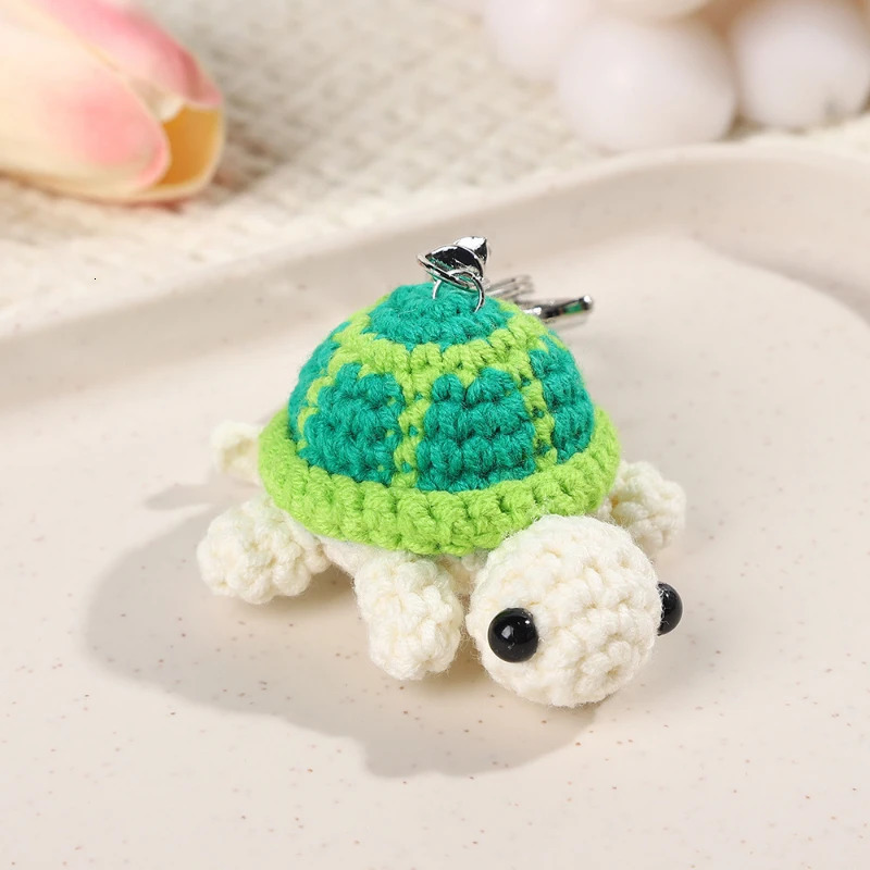 Cute Little Turtle Car Keychain Mini Turtle Handmade Wool Crochet Backpack Hanging Cute Keychain 250807