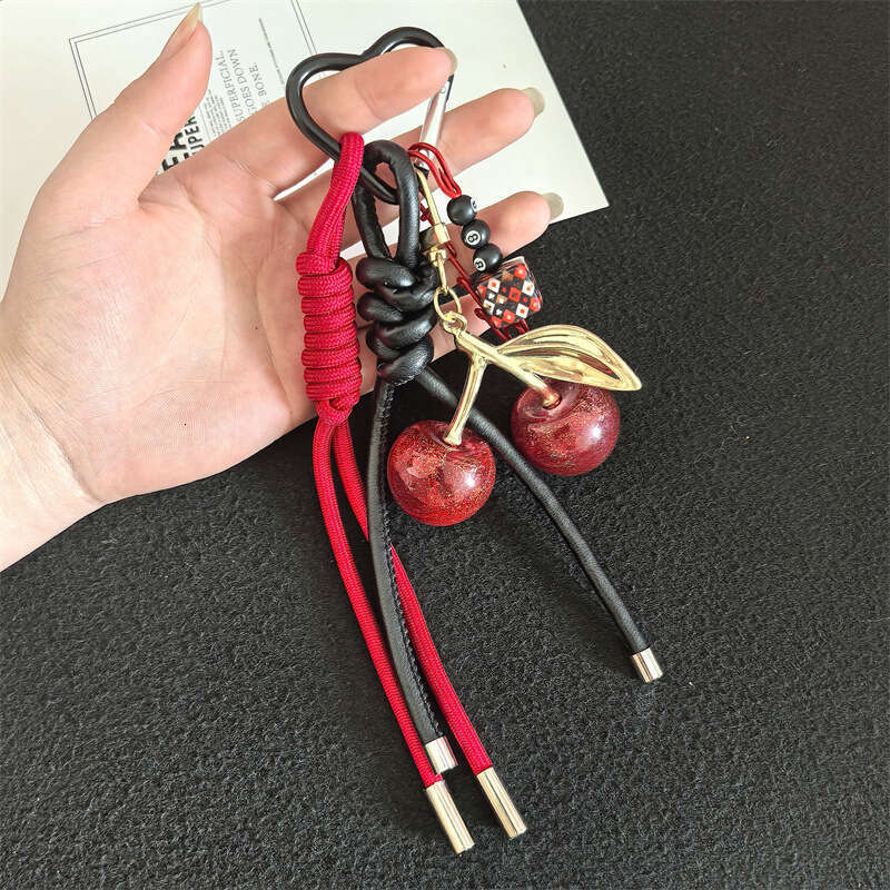 DHessentials Luxury Cherry Bag Charm - Unique Korean Style Keychain for Backpacks & Purses, High-End Mixed Material Accessory (60g)