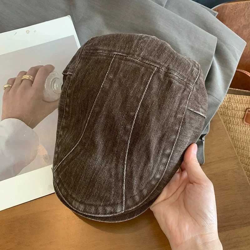 2025 American Retro Brown Washed Old Cowboy Forward Hat Women New Sp Girl Berets Girls Y2k Newsboy Painter Hat Wholesale XJ250807
