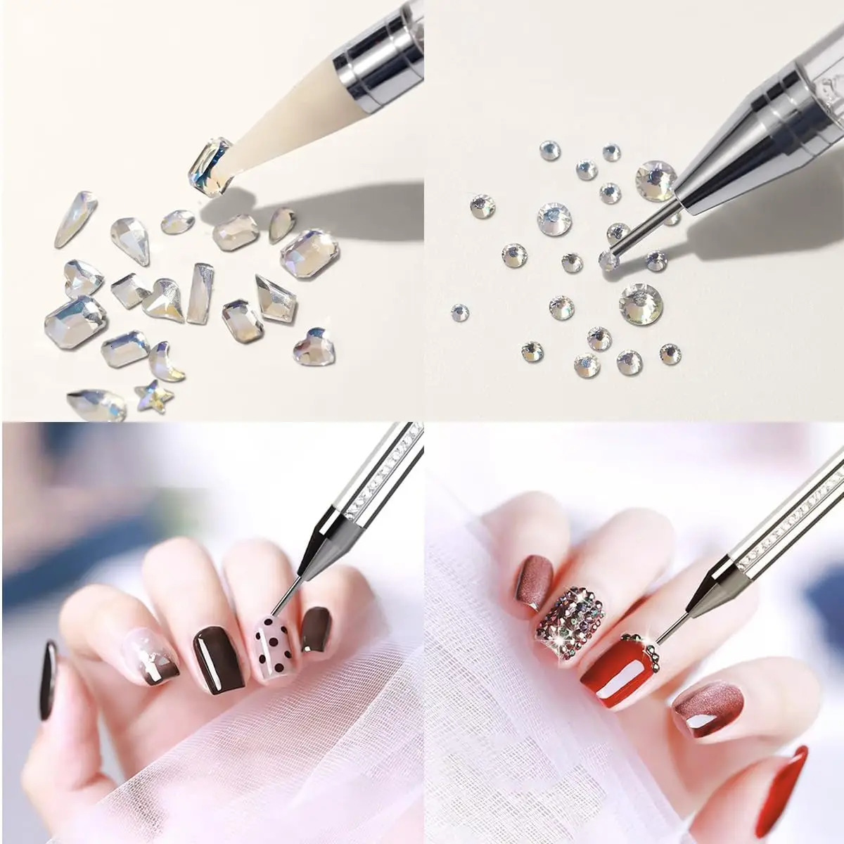 Rhinestone Picker Dotting Pen with 6 Wax Tips Dual-Ended Manicure Nail Art DIY Decoration for Rhinestones and Gemstones 250805