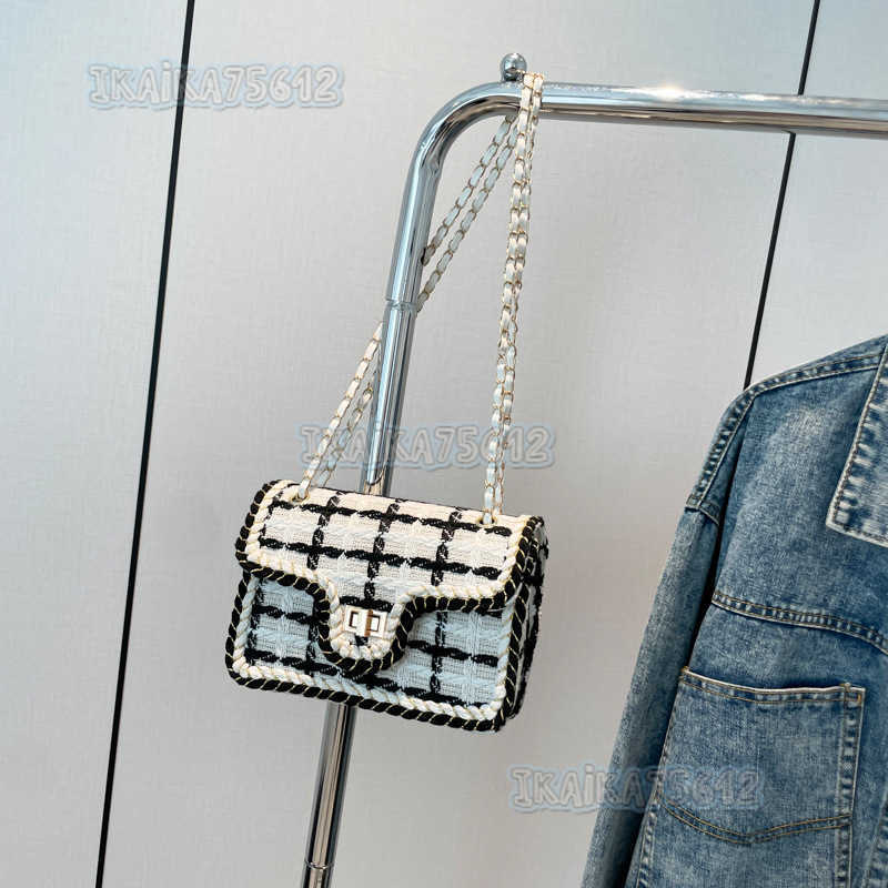 New Style Plaid Woven Womens Bag Style Fashion Single Shoulder Bag Chain Small Square Bag H250806