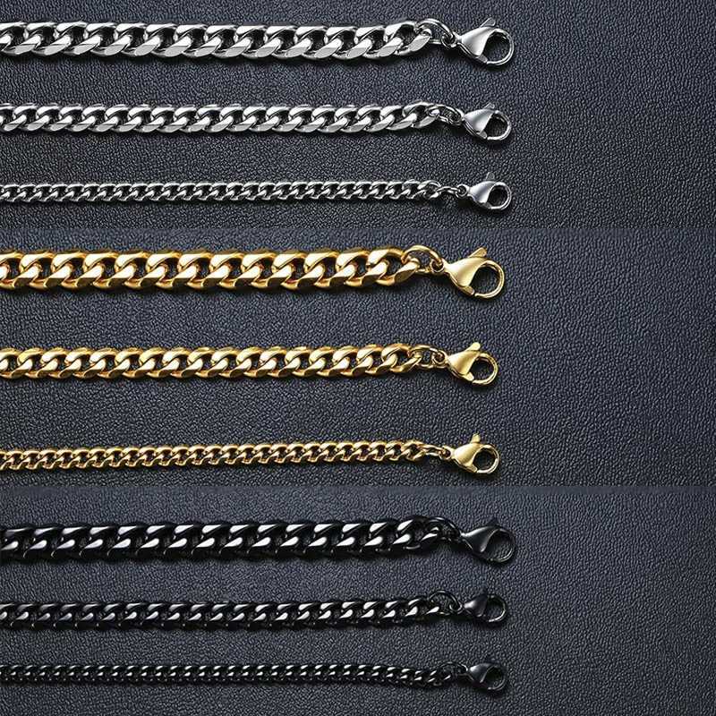 3-11mm Chunky Miami Curb Chain Bracelet for Men Stainless Steel Cuban Link Chain Wristband Classic Punk Heavy Mens Jewelry W250807