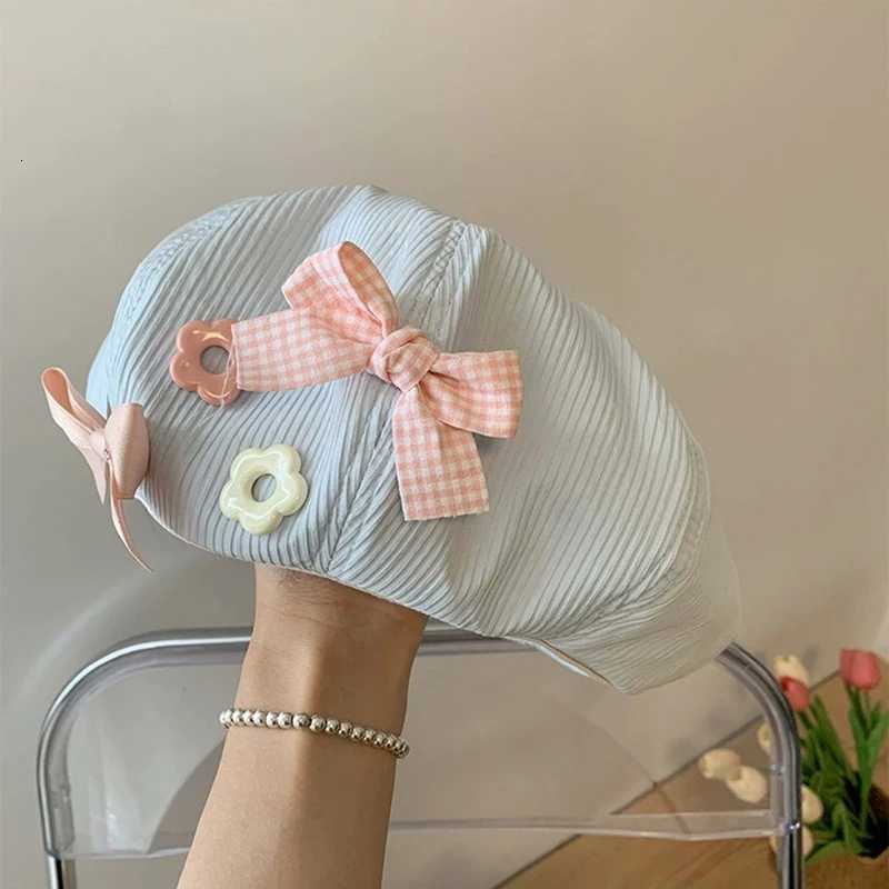 RICYGVM Korean Girl Beret Bow Flower Button Decor Octagonal Hat Japanese Artist Painter C Sweet Women Berets Beanies Bonnet Hat XJ250807