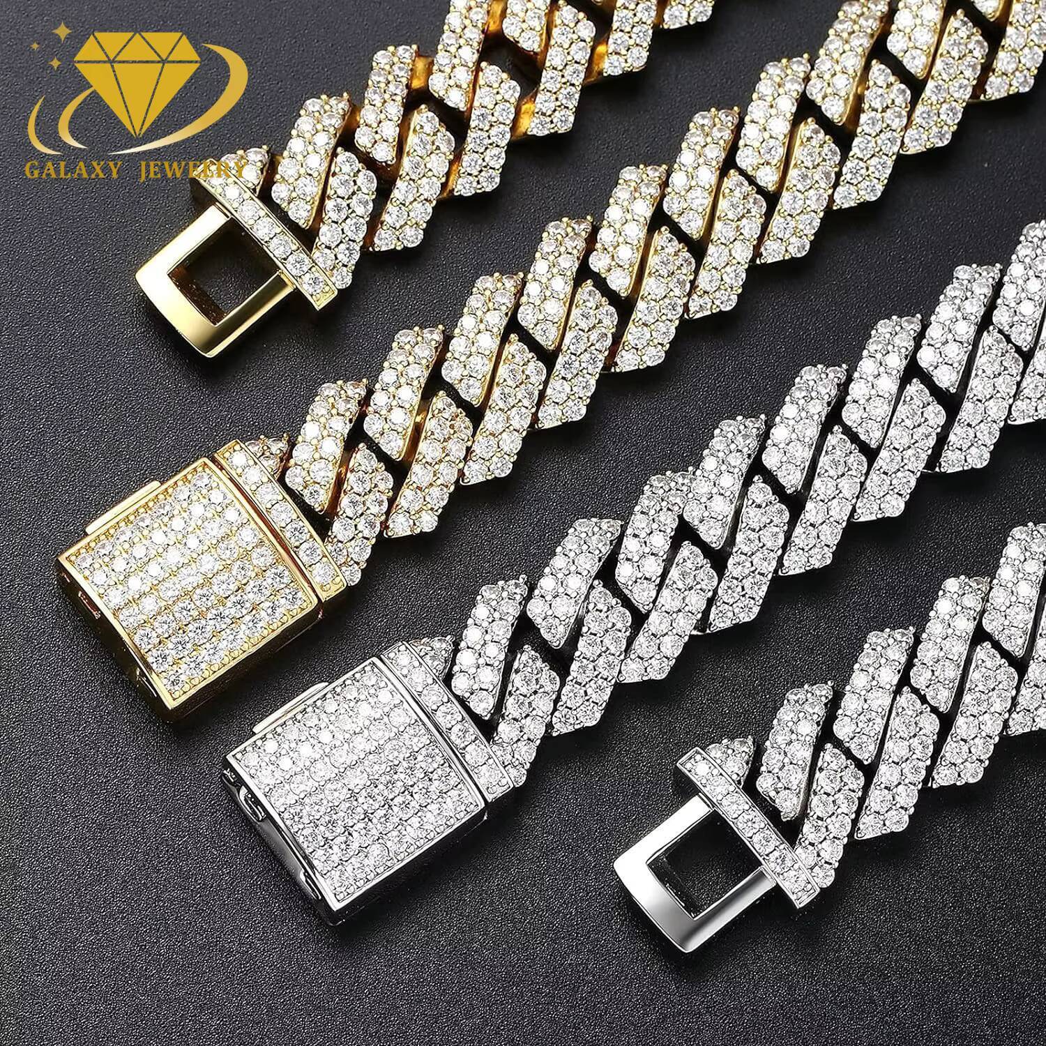 Cuban Chain Bracelet Iced Out 2 Rows Moissanite Diamond Hip Hop 925 Sterling Silver 15mm 18mm 20mm Cuban Link Chain Necklace