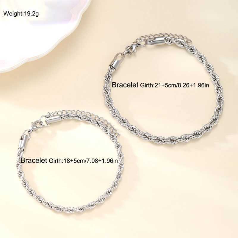 2Pcs/set Stainless Steel Twisted Rope Chain Couple Bracelets for Women Men Simple Silver Color Bracelet Set Fashion Jewelry Gift W250807