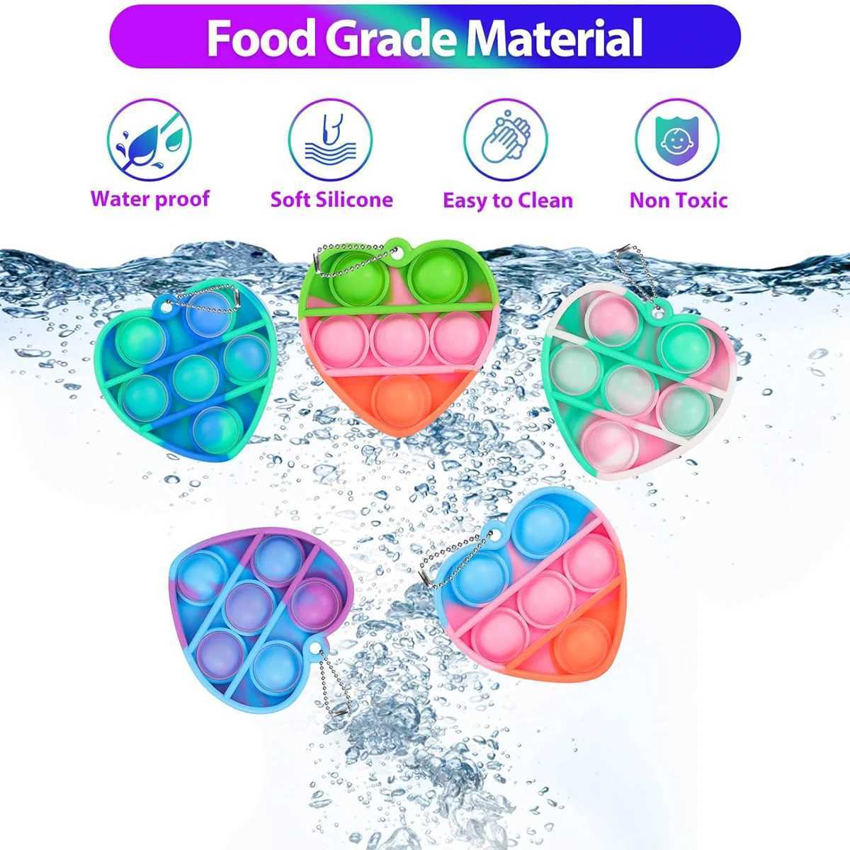 30pcs Pop Keychain It Fidget Toys Bracelet Heart Key Ring Rainbow Sensory Toys Set Bulk Pack Classroom Prizes Party Favors Z250807