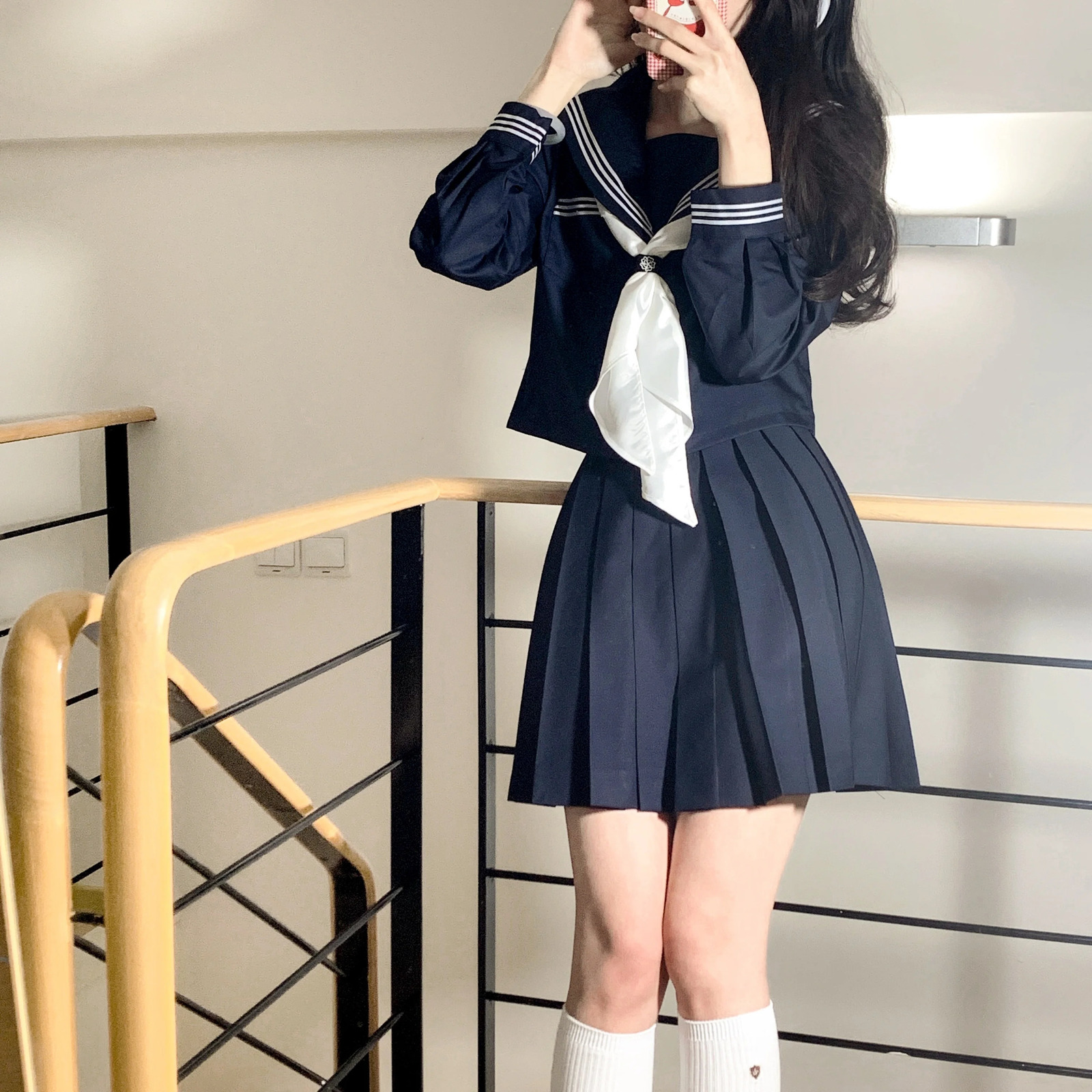 Navy Three Lines Sailor Suit Summer Spring Japanese School Uniform College High Girls Students Uniforms Pleated Skirt 250729