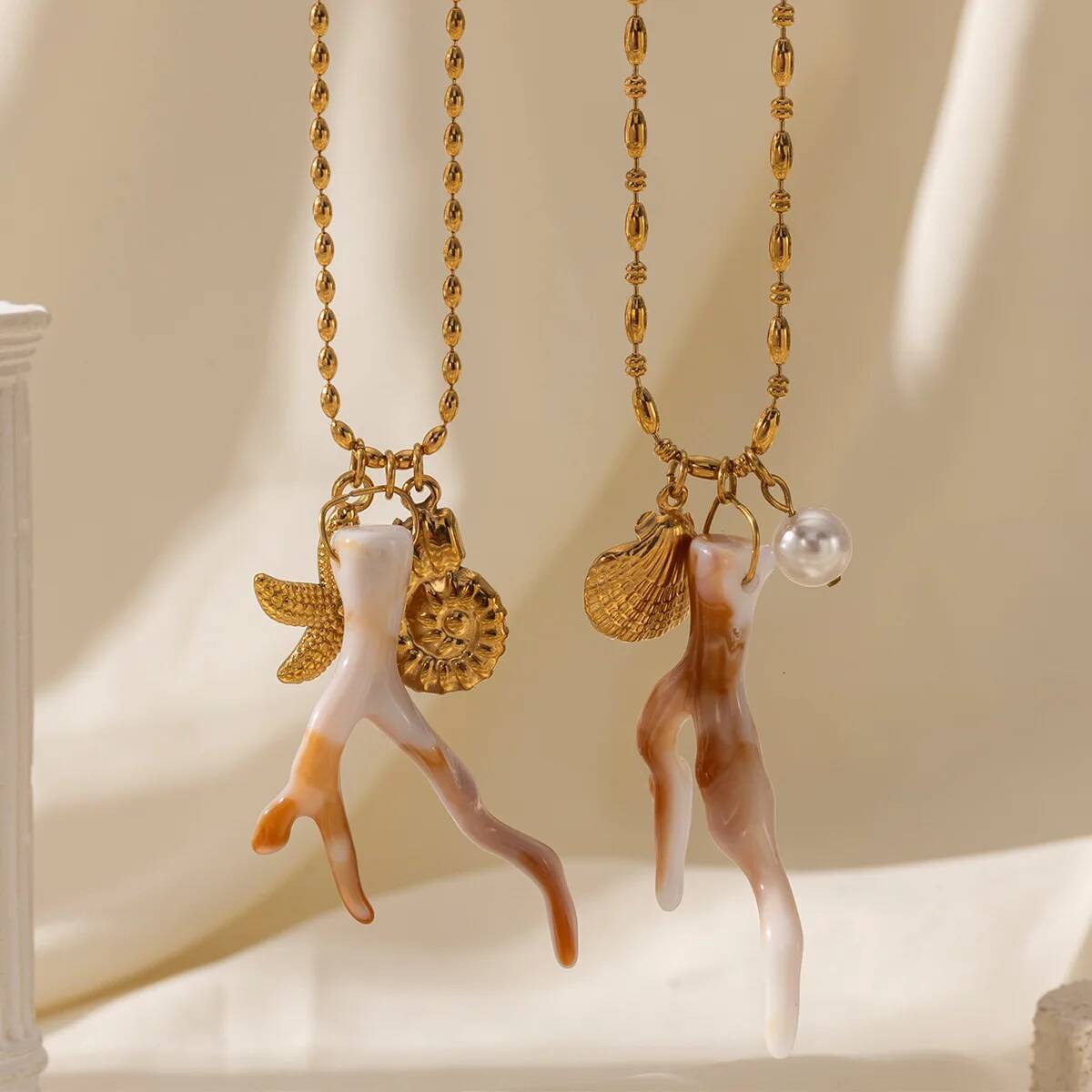 Stainless Steel White Coral Coarse Rope Woven Necklace Jewelry for Women