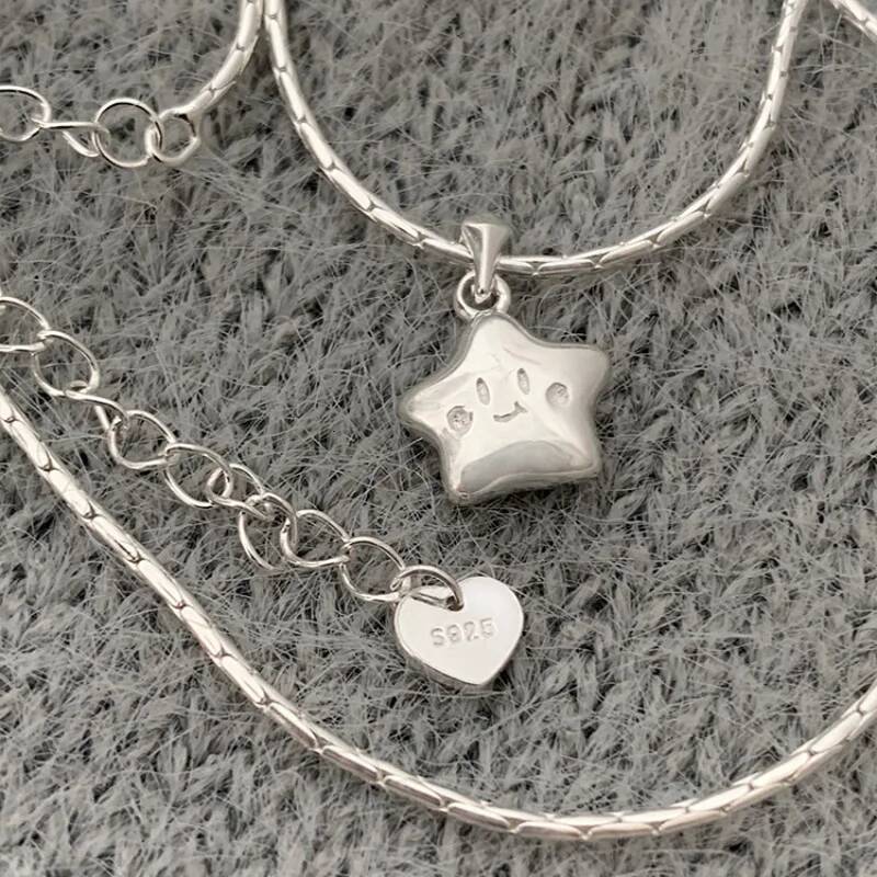 Sterling Sier Necklace Cute Five Pointed Star Smile Dimple Pendant for Women Girl Jewelry Gift Dropshipping Wholesale Jewelry for Women