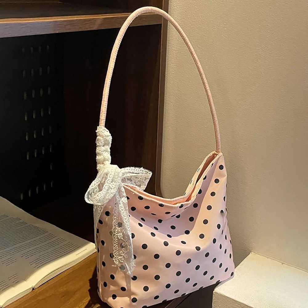 Sweet Polka Dot Underarm Bags Women Lace Bow Casual Shoulder Bag for Phones Wallet Korean Style Bucket Handbags 2025 New Z250807