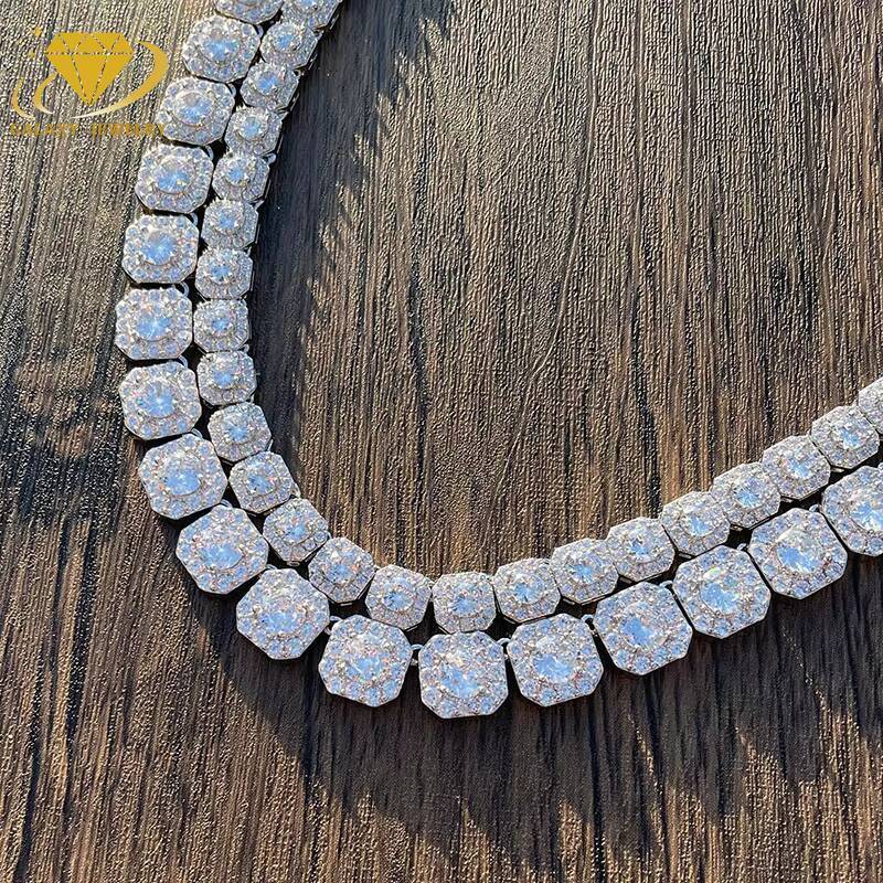 Luxury Iced Out Pass Diamond Tester Real Moissanite Square Cluster Tennis Chain 925 Silver Hip Hop Men 10mm 12mm Necklace