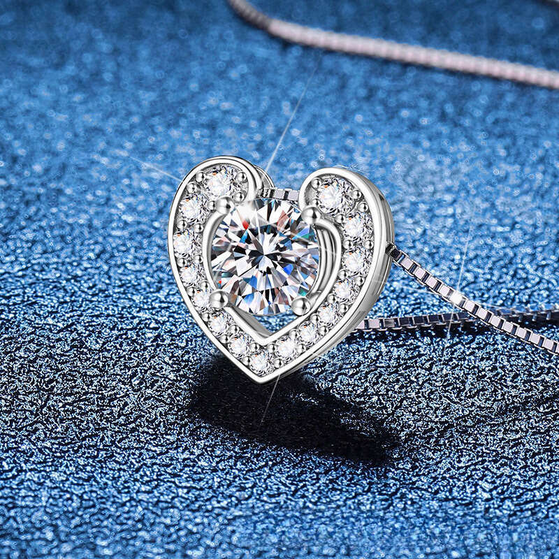 Shijia Heart Pure Sier 1 ct Moissanite Necklace Versatile Valentine's Day Gift