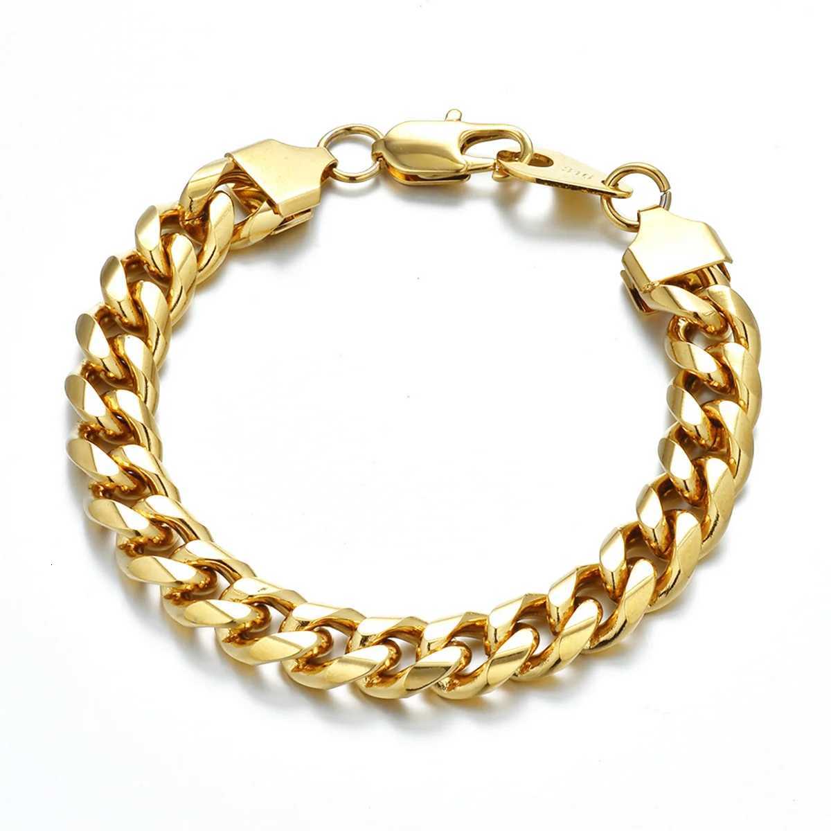 10mm Miami Cuban Link Chain Bracelet Hip Hop Punk Gold Plated Jewelry Stainless Steel Bracelet For Men Boys W250807