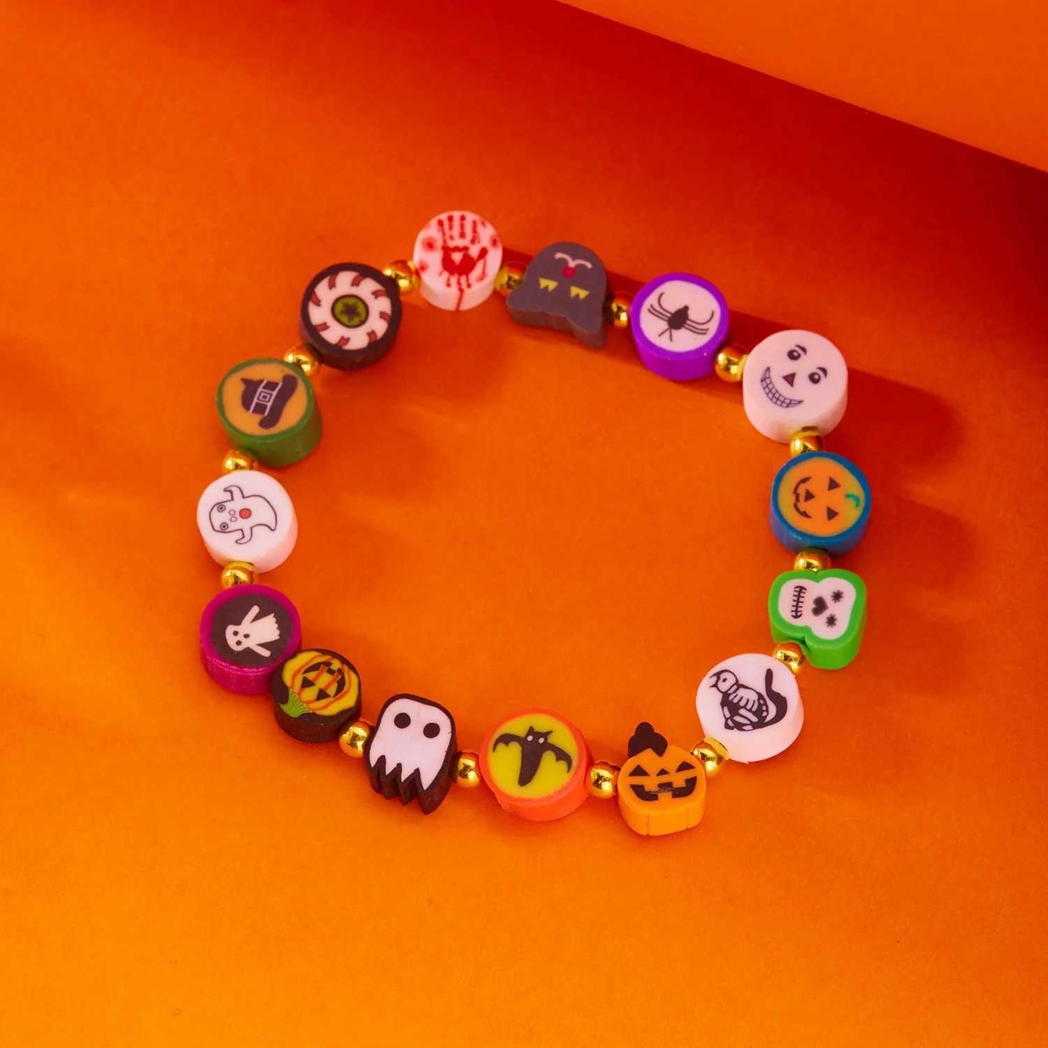 Halloween Cute Cartoon Pumpkin Ghost Skull Beaded Bracelet for Women Men Kids Resin Charm Jewelry Festival Family Gift W250807