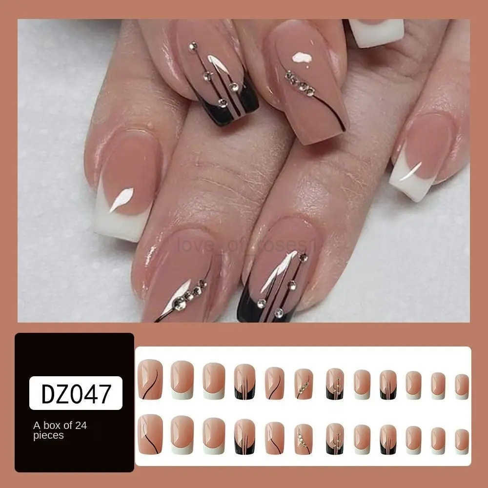 24Pcs Ballerina Fake Nails Long Square French Wavy Crystal False Nails Full Cover Press On Nails DIY Manicure Decoration Nail Tips Z250807