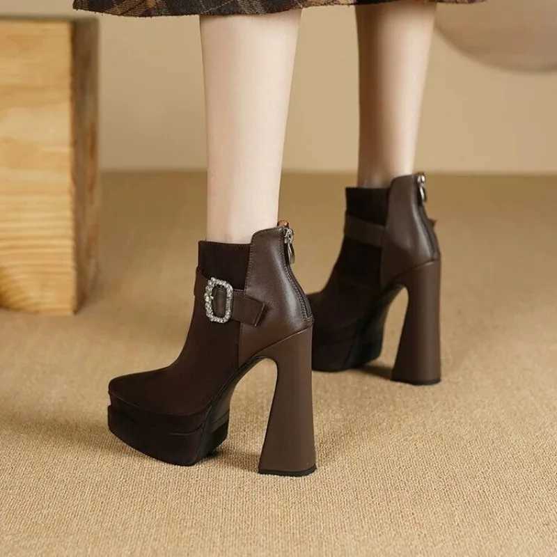 2025 Trend Luxury Brand Chunky Chelsea Snow Boots with Crystal Platform Pointed Toe Women Ankle Boots Super High Heels Pumps XJ250807