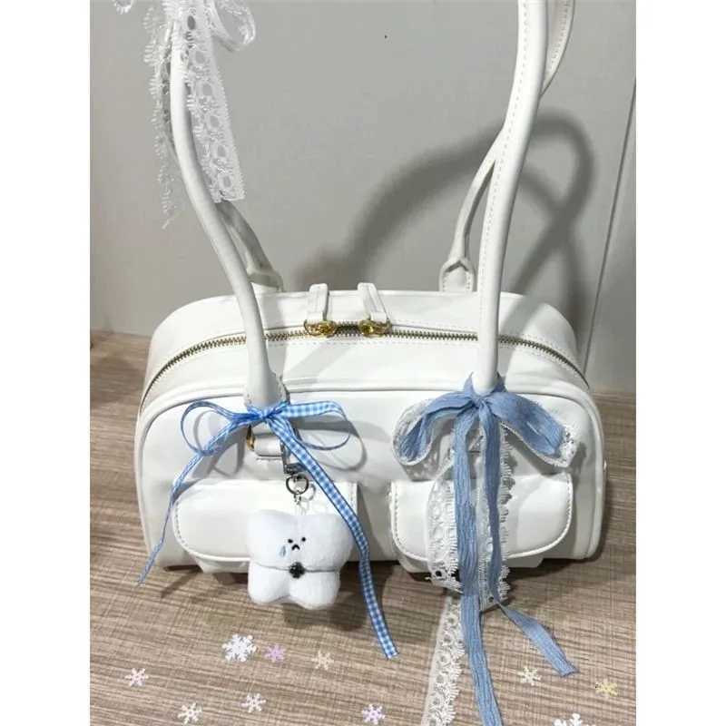 JIAERDI White Bowling Bag Purse Women Hot Leather Pocket Chic Casual Handbag Female Vintage Shoulder Bags AESThetic Z250807