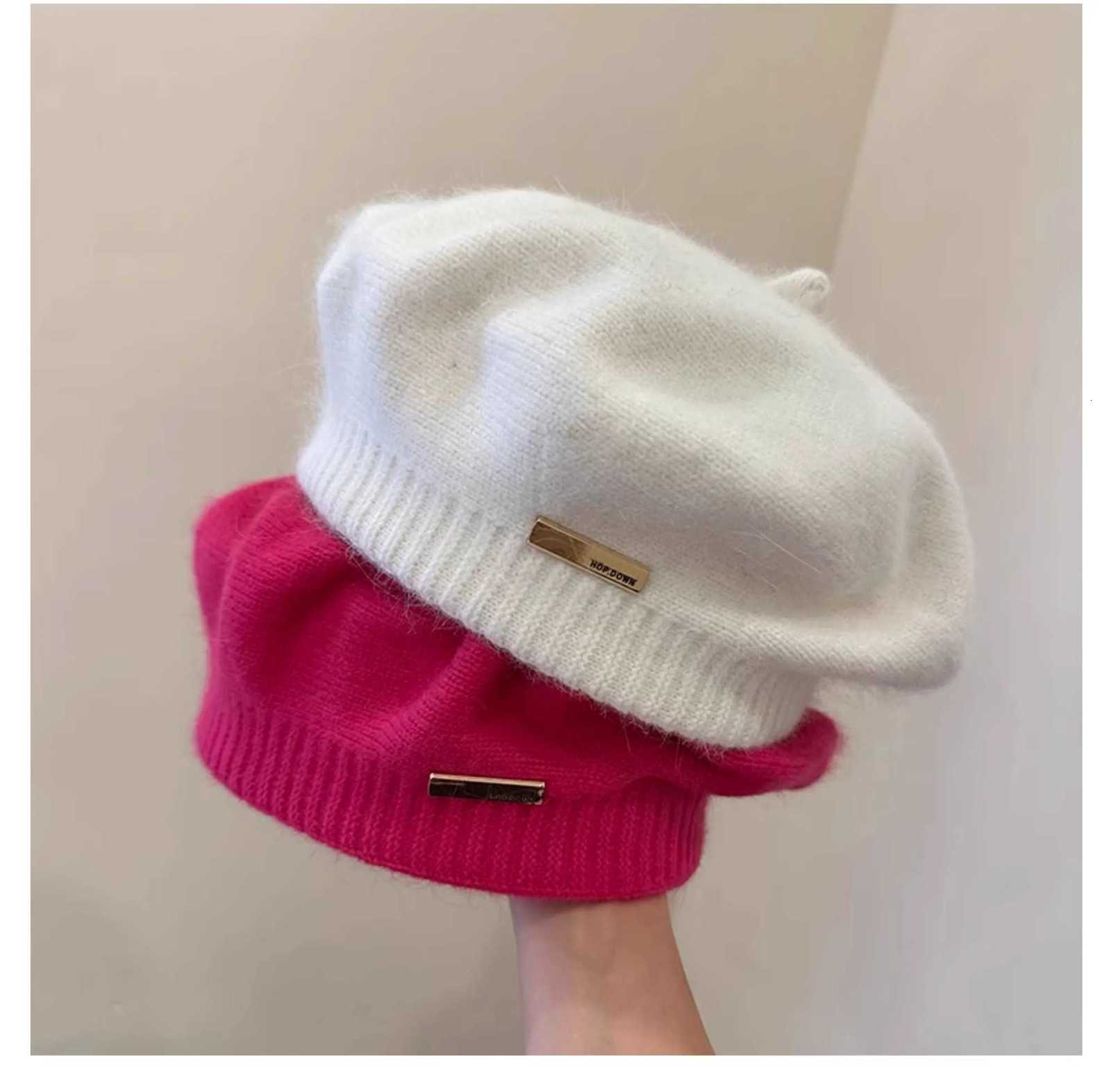 Korean Version Simple Real Rabbit Fur Beret Versatile For Autumn And Winter Out Of The Street Knitted Artist Hat XJ250807