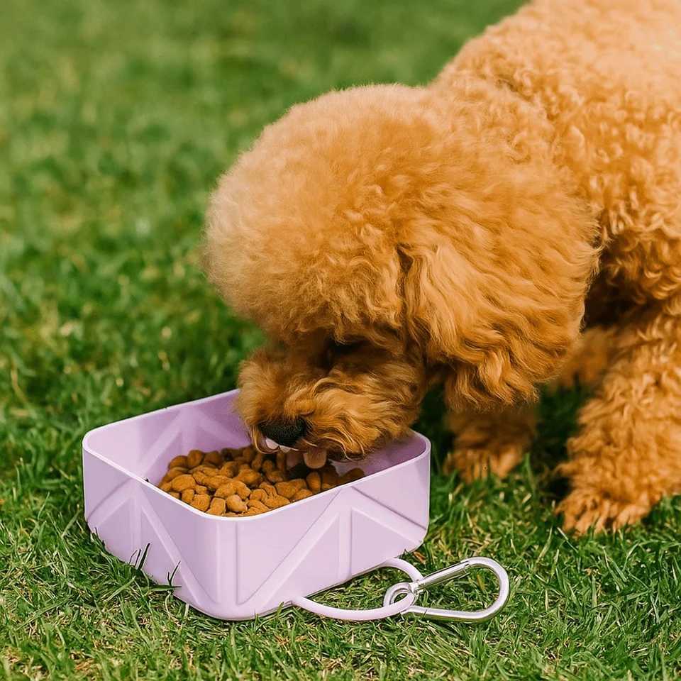Soft Anti Slip Folding Pet Bowl Food Grade with Carabiner Portable Dog Feeder Square Foldable Silicone Dog Dish Travel Y250806