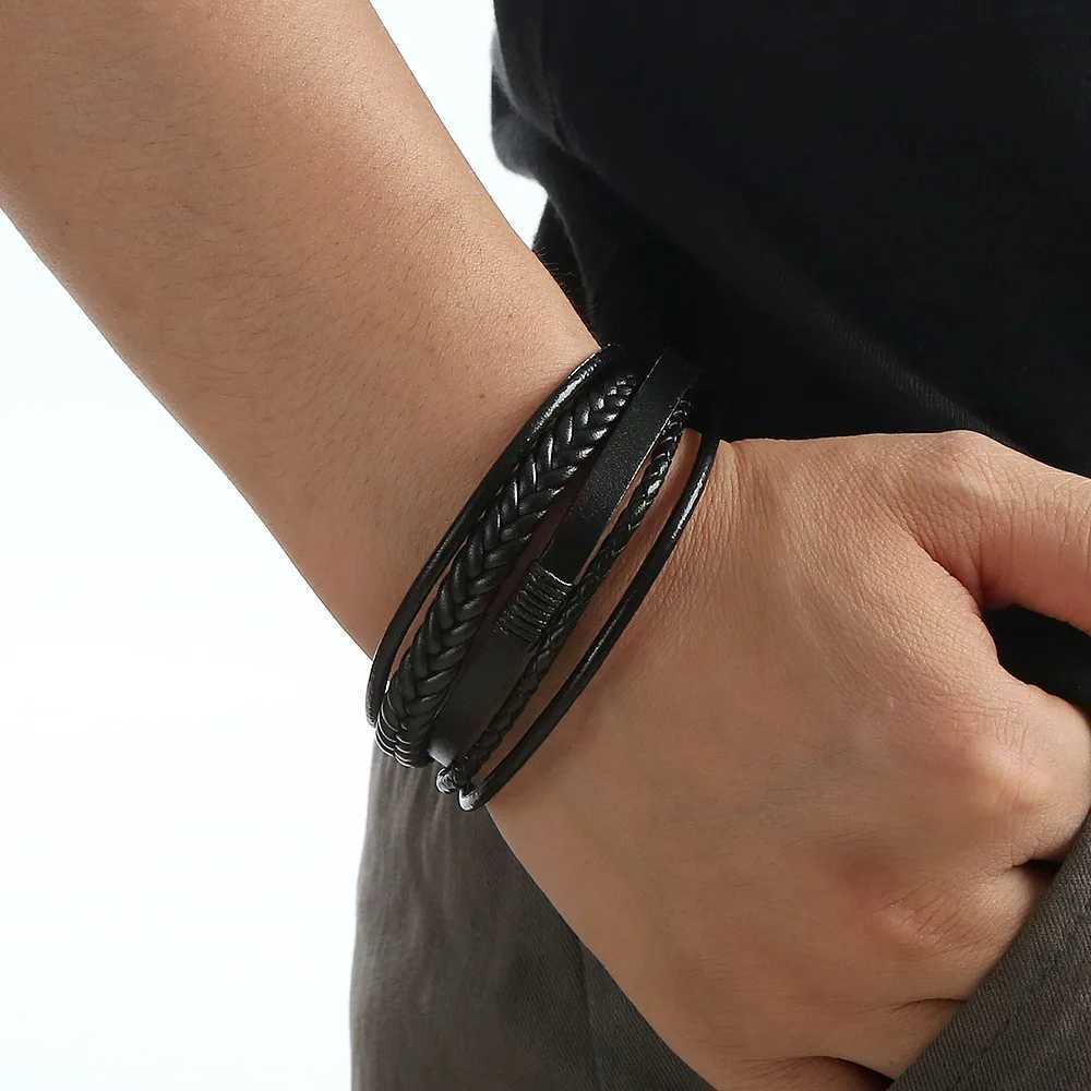 Men Genuine Leather Bracelets Multilayer Braided Rope Bracelets for Men Jewelry Bracelet Male W250807