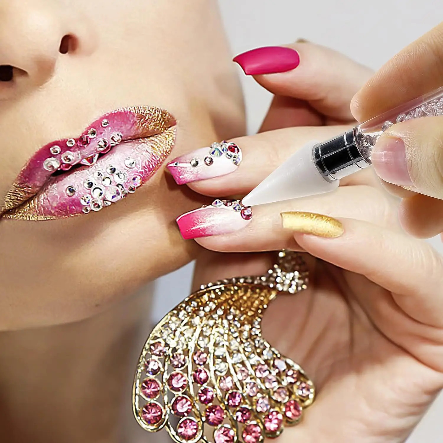 Rhinestone Picker Dotting Pen with 6 Wax Tips Dual-Ended Manicure Nail Art DIY Decoration for Rhinestones and Gemstones 250805