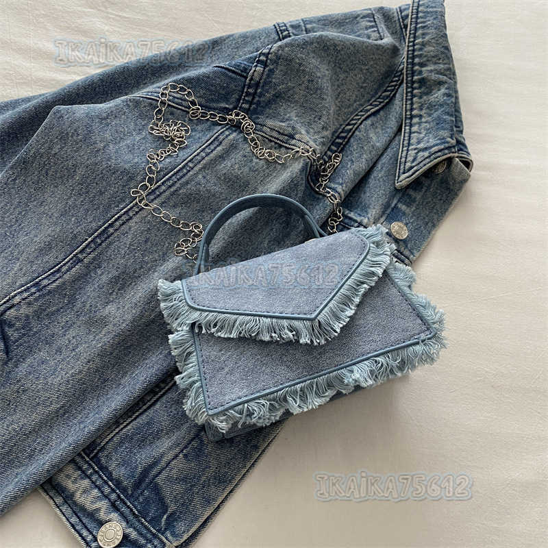 Denim Tassel Bag for Women 2024 New Niche Chain Shoulder Bag Fashion Handbag Crossbody Bag H250806