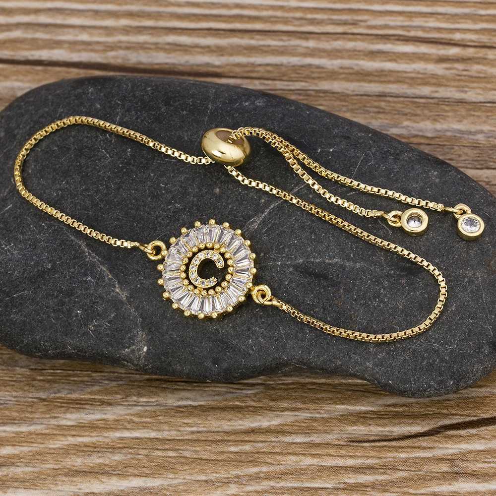 Nidin Hot A-Z Initial Micro Pave Cubic Zircon Letter Men Charm Chain Bracelets Adjustable For Women Jewelry Lovers Gift Bangle W250807