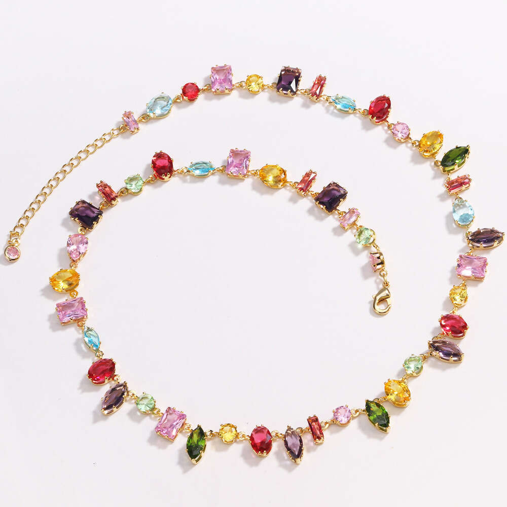 K Ins Zircon Colorful Fashion Claw Necklace 2024 Women's Rectangular Gold Bracelet Style