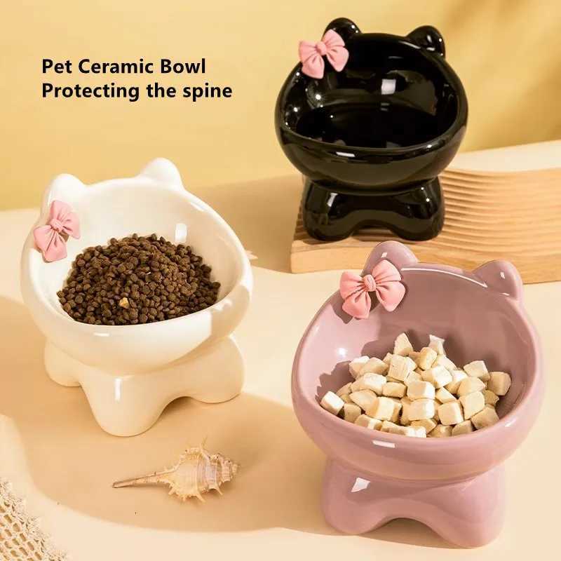 Cat and Dog Rice Bowl Pet Accessories Ceramic High Feet Stable Cute Protection Cervical Spine Cat Dog Drinking Bowls Pet Feeder Y250806