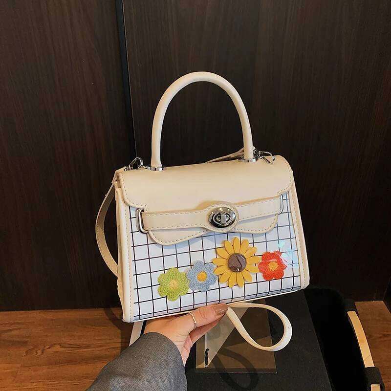 New Cute Plaid Print Crossbody Women S Clash Color Shoulder Textured Versatile Handheld Tote Bag