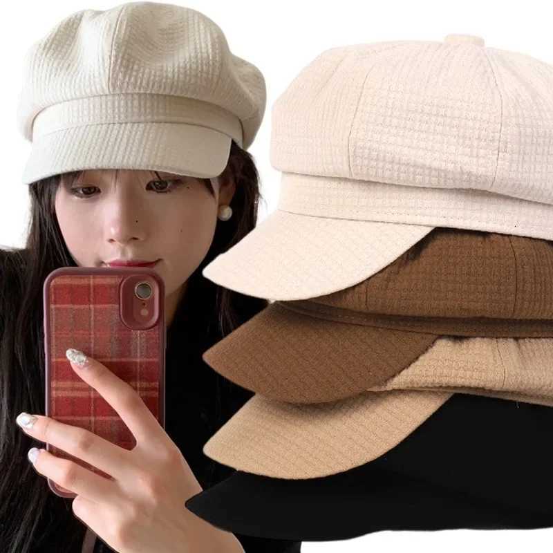Womens Winter Vintage Berets Cs French Artist Warm Waffle Hat Female Solid Octagonal Hats Fashion Casual Autumn C XJ250807