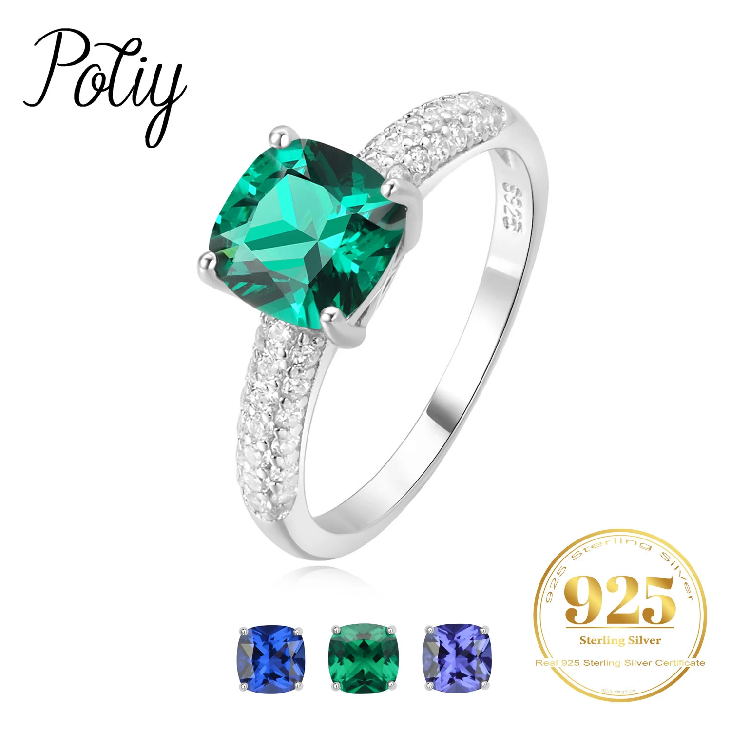 Potiy 2.22ct Created Sapphire Nano Emerald Tanzanite Solitaire Ring 925 Sterling Silver for Women Daily Party Jewelry sets gift 250730