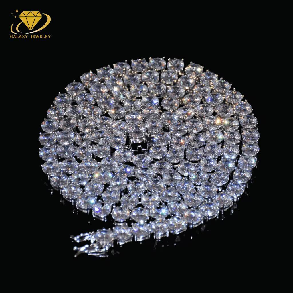 Hip Hop Glamour Tennis Necklace 2-6mm Iced Out VVS Round Cut Dazzling Diamond 925 Sterling Silver Moissanite Tennis Chains