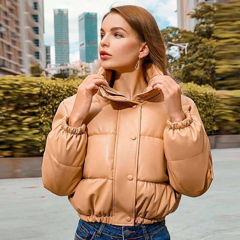 Designer Clothing 2025 Winter Warm Thick PU Leather Coats Women Short Parkas Fashion Black Cotton Padded Lady Down Jacket Elegant Zipper Clothes