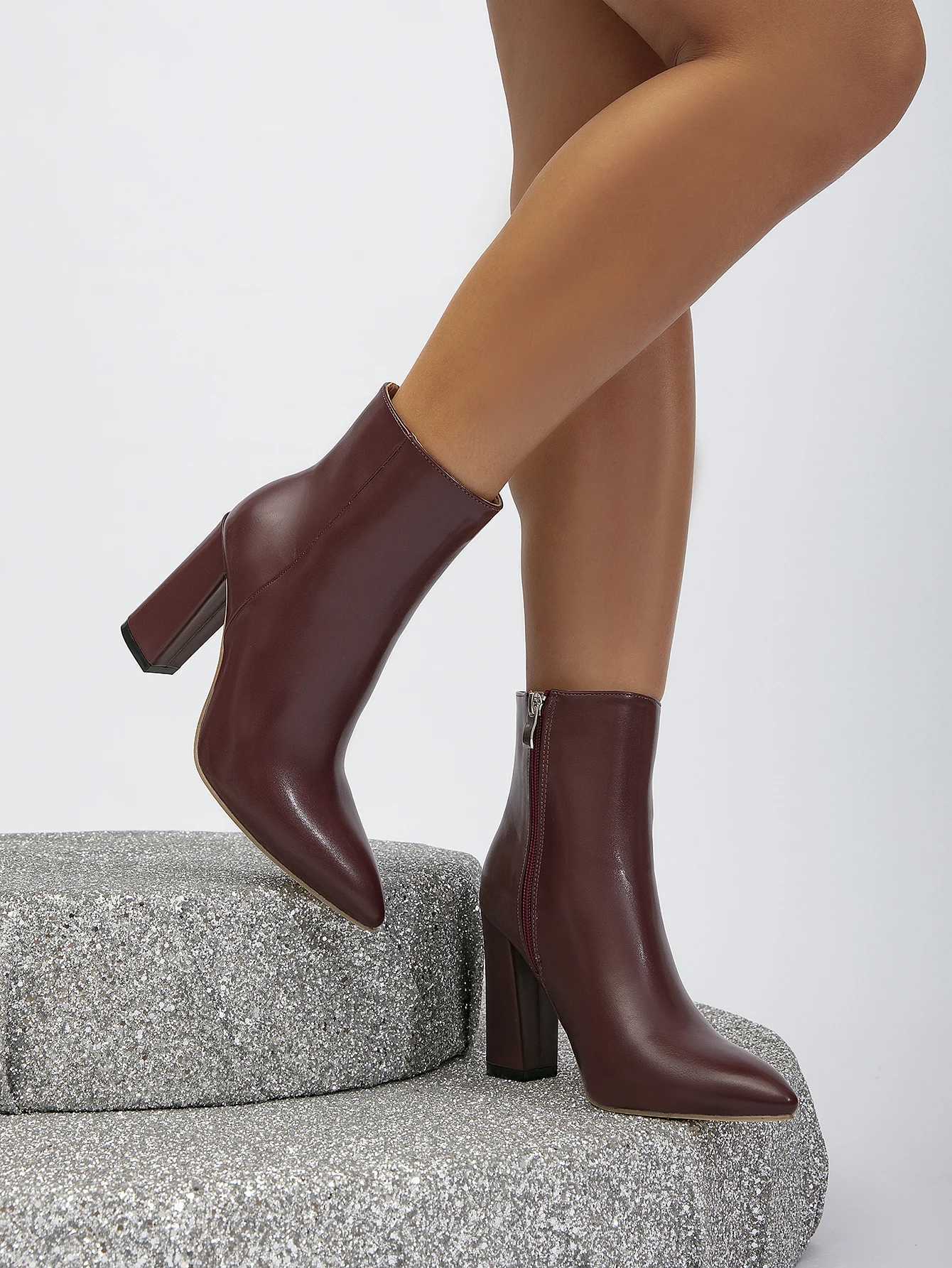 Womens New Short Boots White Boots with Simple and Sexy Side Zipper Thick Heels High-Heeled Short Boots and Bare Boots XJ250807