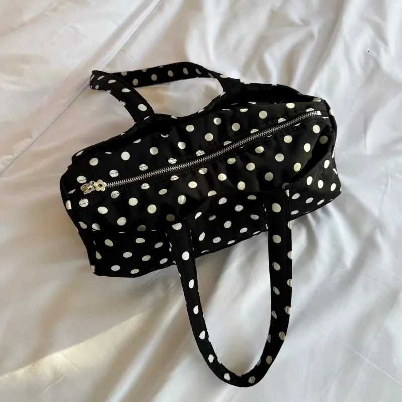 Black White Polka Dot Large Capacity Shoulder Bag Women 2025 New Korean Cute Style Underarm Bag Casual Versatile Travel Handbag Z250807