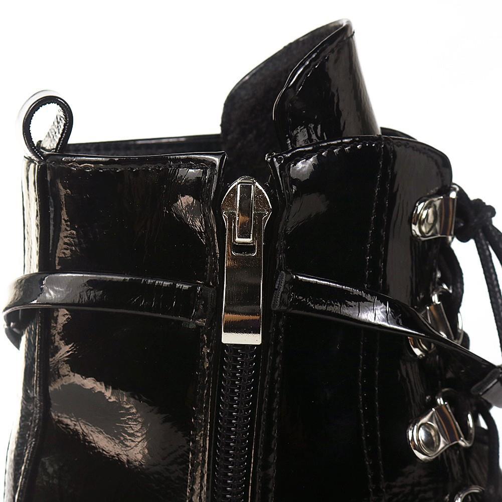 Women's Chunky Platform Stiletto Ankle Boots Round Toe Gothic Martin Boots with Chain Detail (Jet Black)