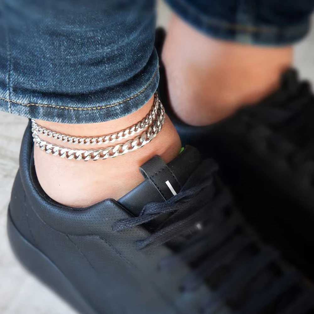 eManco 4MM Stainless Steel Cuban Chain Anklets For Men Women Silver Color Curb Foot Ankle Jewelry Y250805