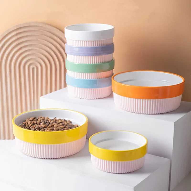 Macron Color Ceramic Dog Bowl with Anti Slip Silicone Base Easy To Clean Pet Feeding Accessories Cat Supplies Y250806