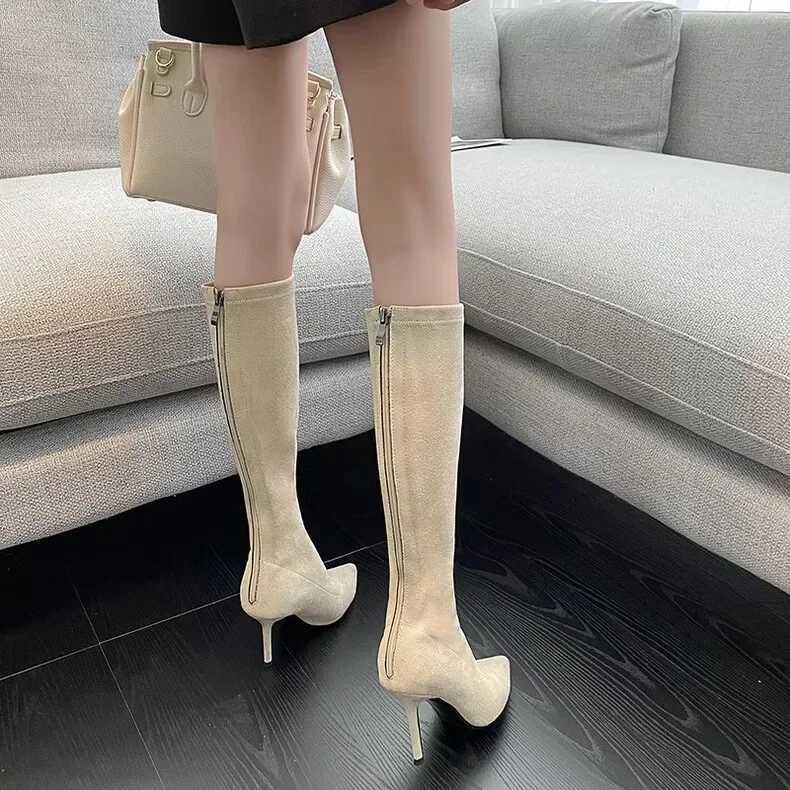 5 Knee High Boots European and American Sexy Thin High Heel LG Boots Ladies Elastic Pointed Toe Modern Boots 2024 XJ250807