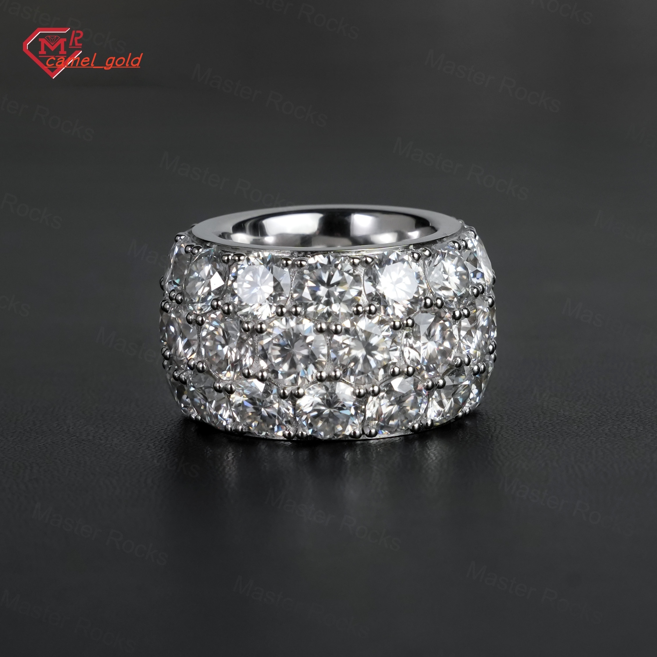 Hip Hop Men Rings 925 Silver Eternity Fully Iced Out Band Custom VVS Diamond Moissanite Ring