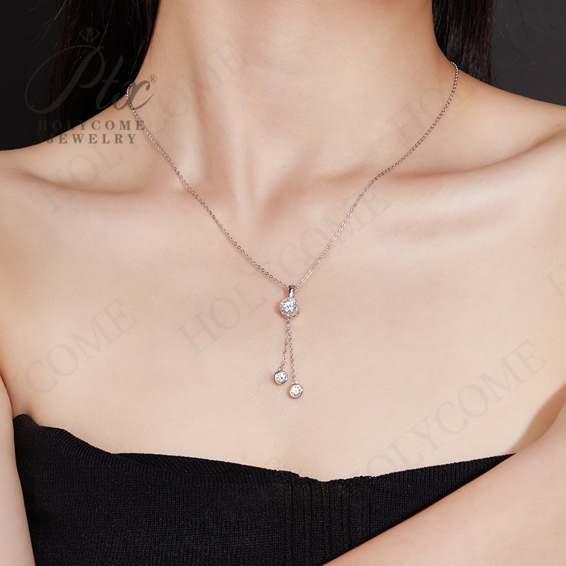 S925 Silver Moissanite 1CT Pendant Necklace Certified Fashion Style Jewelry Tassel Personalized Customization Valentine's Day Gift for Women