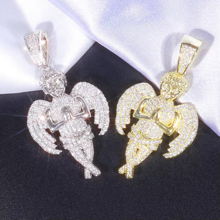 Hot Sale Cupid Pass Diamond test RTS Angel Pendants 925 Solid Silver with VVS Moissanite Diamonds Angel Pendants for Necklace