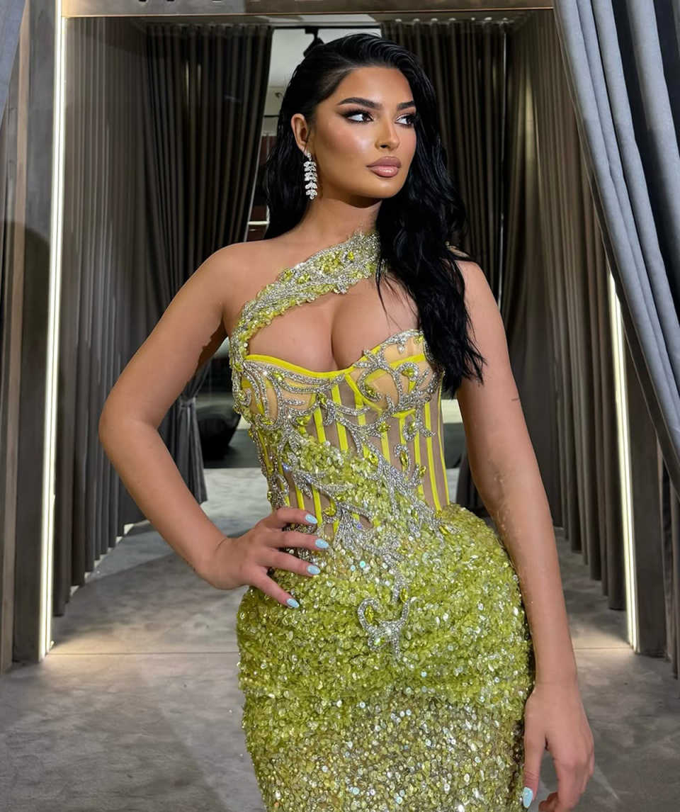 Exquisite Mermaid Evening Dresses One Shoulder Crystal Beading Prom Gowns Sleeveless Sequins Formal Party Dresses Customized